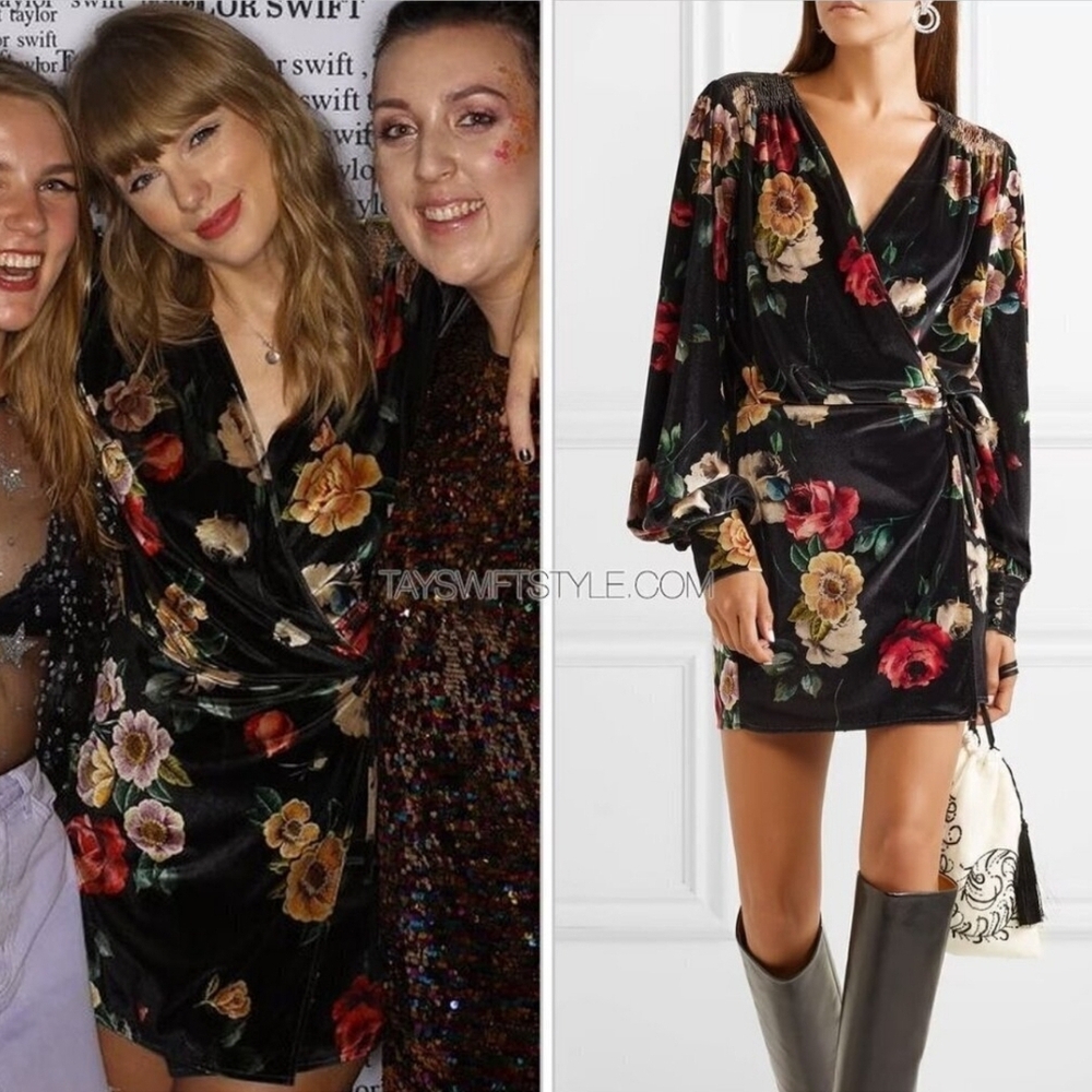 The Attico Floral Wrap Mini Dress with Bishop Sleeves Taylor Swift